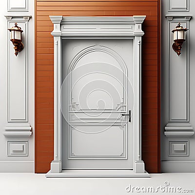 Minimalist Elegance: White Door 3D Renders on White Background and Floor Stock Photo