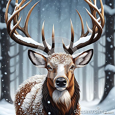 Christmas-Themed Buck: Intricate Antler Details Portrayed in Sharp Focus Studio Shot, ArtStation Trend Stock Photo