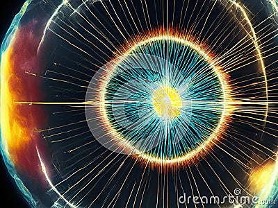 An image of the Higgs boson, also known as the God particle, abstract cosmic background. Created with generative AI tools Stock Photo