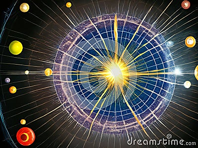 An image of the Higgs boson, also known as the God particle, abstract cosmic background. Created with generative AI tools Stock Photo