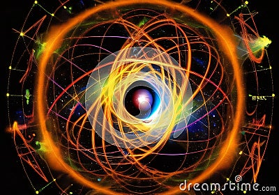 An image of the Higgs boson, also known as the God particle, abstract cosmic background. Created with generative AI tools Stock Photo