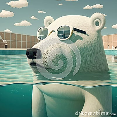 Dramatic Climate Change: Polar Bear Cooling Off in the Pool. Generative ai Stock Photo