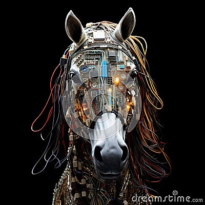 Image of horse face made with electronic components on clean background. Wildlife Animals. Illustration, Generative AI Stock Photo