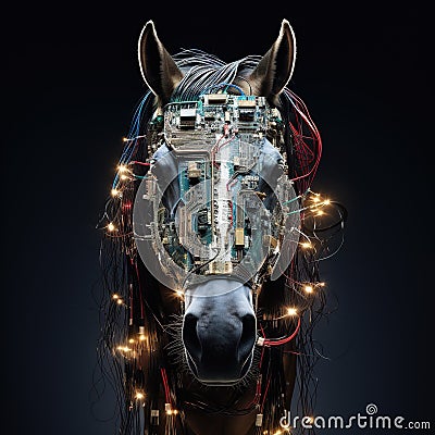 Image of horse face made with electronic components on clean background. Wildlife Animals. Illustration, Generative AI Stock Photo