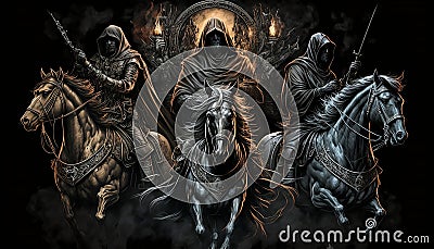 Image of the Horsemen of the Apocalypse, Christian symbols representing death, war, famine and pestilence. Iconic and evocative, Stock Photo