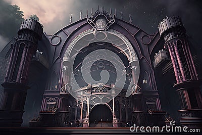 A huge medieval victorian steampunk concert hall in a steampunk world Stock Photo