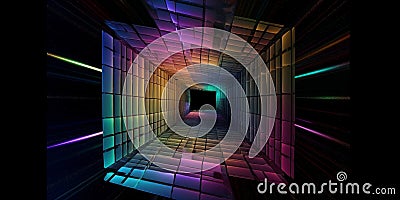 image of hypercube spaceship timewarp rainbow Tesseract generative AI Stock Photo