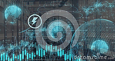 Image of icons and digital data processing over computer servers Stock Photo