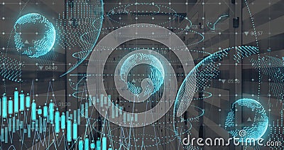 Image of icons and digital data processing over computer servers Stock Photo