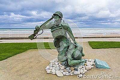 This image illustrates the atrocities on the landing beaches of Omaha-beach near the town of Vierville-sur-mer in Normandy, France Editorial Stock Photo