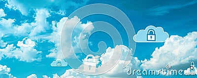Secure cloud computing concepts with padlocks in the sky, representing safety and cybersecurity in digital data storage Stock Photo