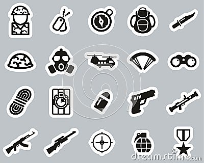 Commandos Or Special Forces Icons Black & White Sticker Set Big Vector Illustration