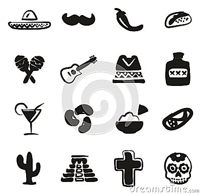 Mexican Culture Icons Freehand Fill Vector Illustration