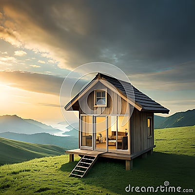 An Image of Illustration About Surreal House Combined with Tea And Leaf Stock Photo