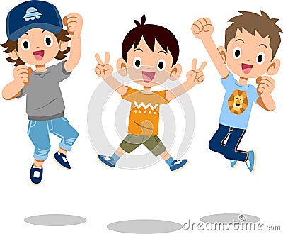 The image of Boys jumping vigorously Vector Illustration