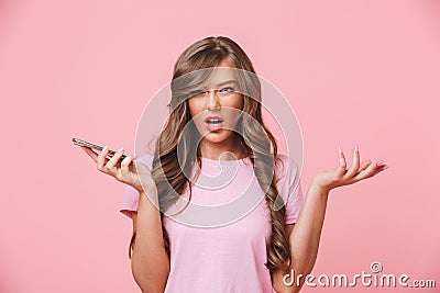 Image of indignant naughty woman having beautiful long hair look Stock Photo