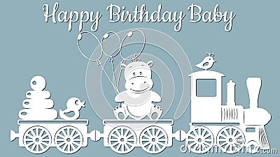 The image with the inscription-Happy birthday. Template with vector illustration of toys. For laser cutting, plotter and silkscree Vector Illustration