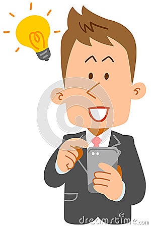 Inspirational expression of a young man operating a smartphone Vector Illustration