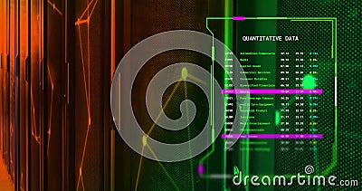 Image of interface processing quantitative data over glowing networks and dark servers Stock Photo