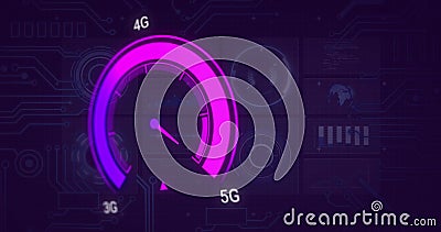 Image of internet speedometer and data processing Stock Photo