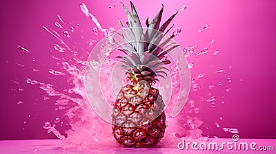 an image of an isolated pineapple with pink splash on pink background Stock Photo