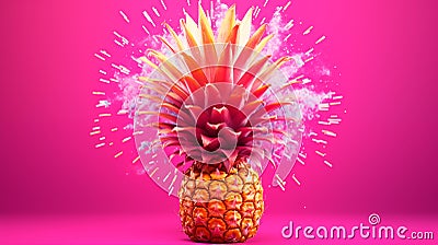 an image of an isolated pineapple with pink splash on pink background Stock Photo