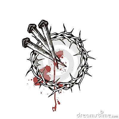 Jesus nails with thorn crown Vector Illustration