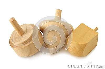 Image of jewish holiday Hanukkah symbol: wooden dreidel & x28;spinning top& x29; isolated on white Stock Photo