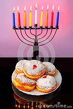 Image of Jewish traditional holiday Hanukkah with menorahtradishinal candels. Stock Photo