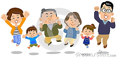 The image of a Jumping family three generations Vector Illustration