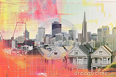 Urban Development and Real Estate Market Concept with San Francisco Skyline and Housing Stock Photo