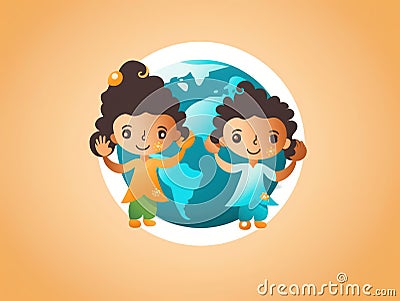 image of kids on the background of the Earth .holiday, postcard ,banner Stock Photo