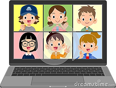 The image of Kids enjoying conversation online Vector Illustration