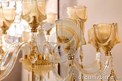 Image of a lamp with amber glass plafonds on transparent yellow fittings in the off state Stock Photo