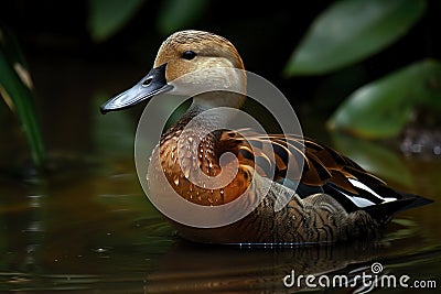 Image of a lesser whistling duck on natural background. Wild Animals. Winged animal. illustration. Generative AI Cartoon Illustration