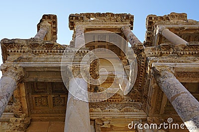 Library of Celsus detail in the ancient city of Ephesus, Turkey. Editorial Stock Photo