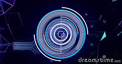 Image of loading circles with connected dots and circuit board pattern over black background Cartoon Illustration