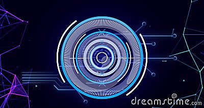 Image of loading circles with connected dots and circuit board pattern over black background Cartoon Illustration
