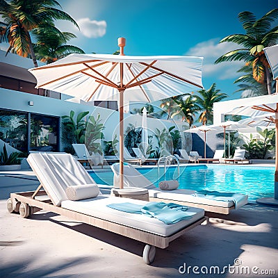 luxurious poolside setting Stock Photo