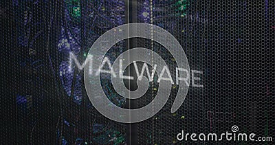 Image of malware text over data processing and computer motherboard and servers Stock Photo