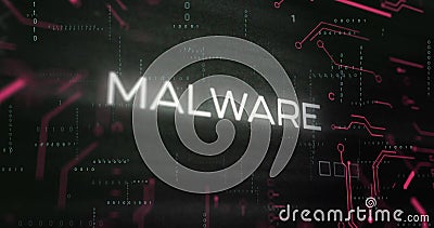 Image of malware text over processing data and network on dark interface Stock Photo