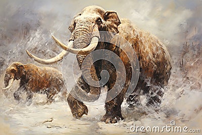 Image of a mammoth with long and large tusks., Wildlife., Ancient animals Stock Photo