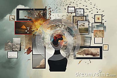 an image of a mans head surrounded by pictures Stock Photo