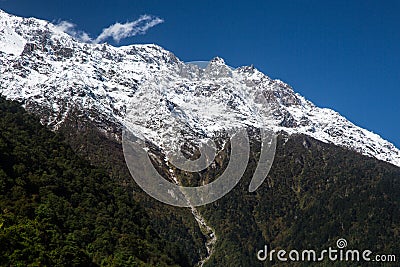 Image of Mansiri Himal range on the Annapurna circuit trek in Nepal. Amazing views of Snow capped peaks of Himalayas. Stock Photo