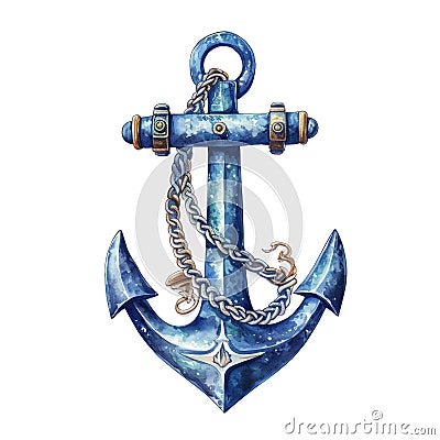 Marine anchor watercolor illustration, marine animals clipart Cartoon Illustration