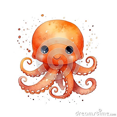 Marine octopus watercolor illustration, marine animals clipart Cartoon Illustration