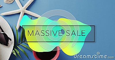 Image of massive sale text and stains over memorabilia Stock Photo