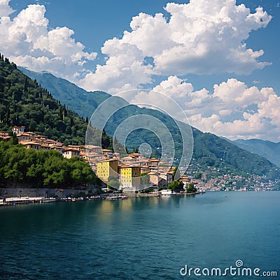 The medieval coastal town of Nesso in the Como lake, Italy made with Generative AI Stock Photo