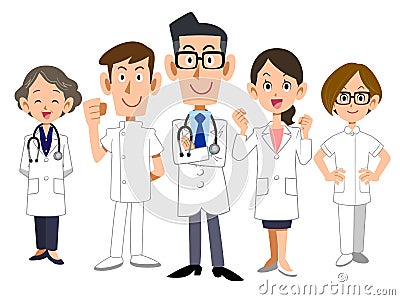 The image of 5 members of Doctor team Vector Illustration