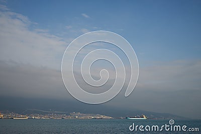 Merchant ships in the sea at anchorage Stock Photo